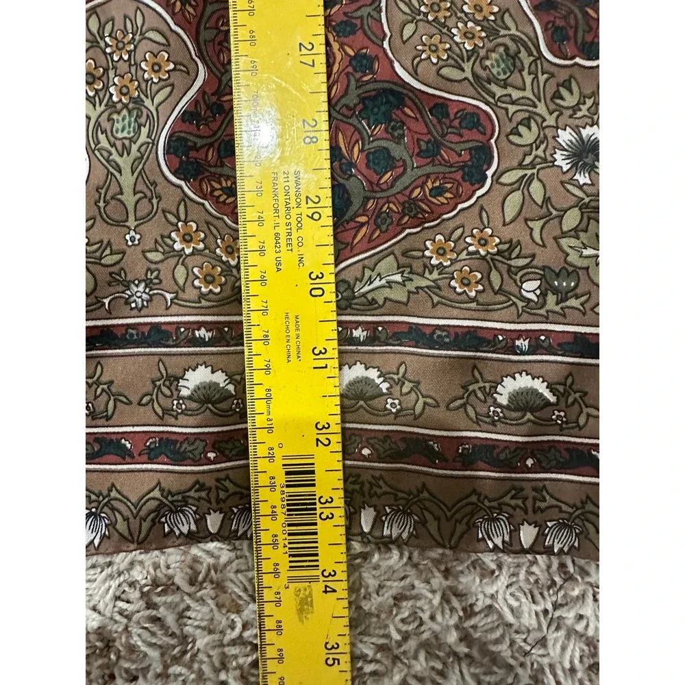 Vintage Style Brown Floral Medallion Square Silk Scarf Boho Earth Tone 34x34